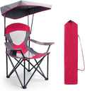 HIGH POINT SPORTS Camping Chairs with Shade Heavy Duty Canopy Lounge Chair Sunshade Hiking Travel Chair with Cup Holder for Outdoor Camping Beach and Patio Red