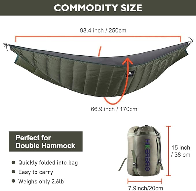 Double Hammock Underquilt HIKERBRO 4 Season Heavy Duty Under Quilt with Tree Straps Large Hammock Protector for Winter Camping Backpacking Hiking