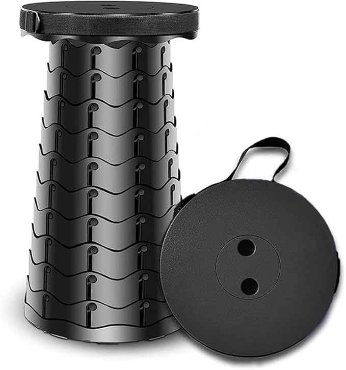 WESAPPINC Upgraded Collapsible Stool Lightweight &amp SturdyMax 400lbs Portable Retractable Telescoping Stool Foldable Camping Stool for Adults Outdoor Hiking Garden BBQ Fishing (Black)