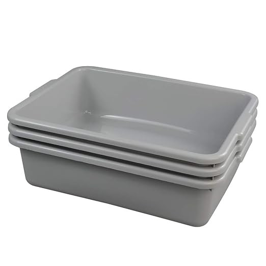 Ggbin Plastic Dish Tubs Commercial Bus Box/Wash Basin Tote Box 3-Pack(Grey 13L)