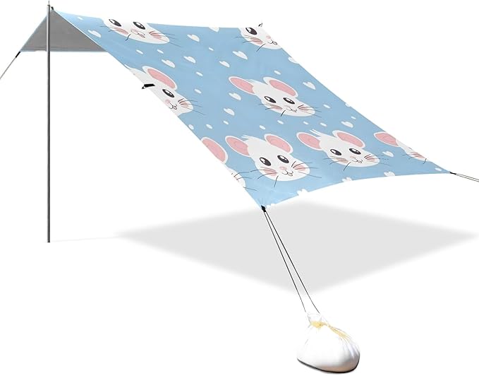 Cute Cartoon Mouse Camping Sun Shelter Beach Tent Portable Beach Sun Shade Outdoor Canopy for Camping Trips Fishing Picnic