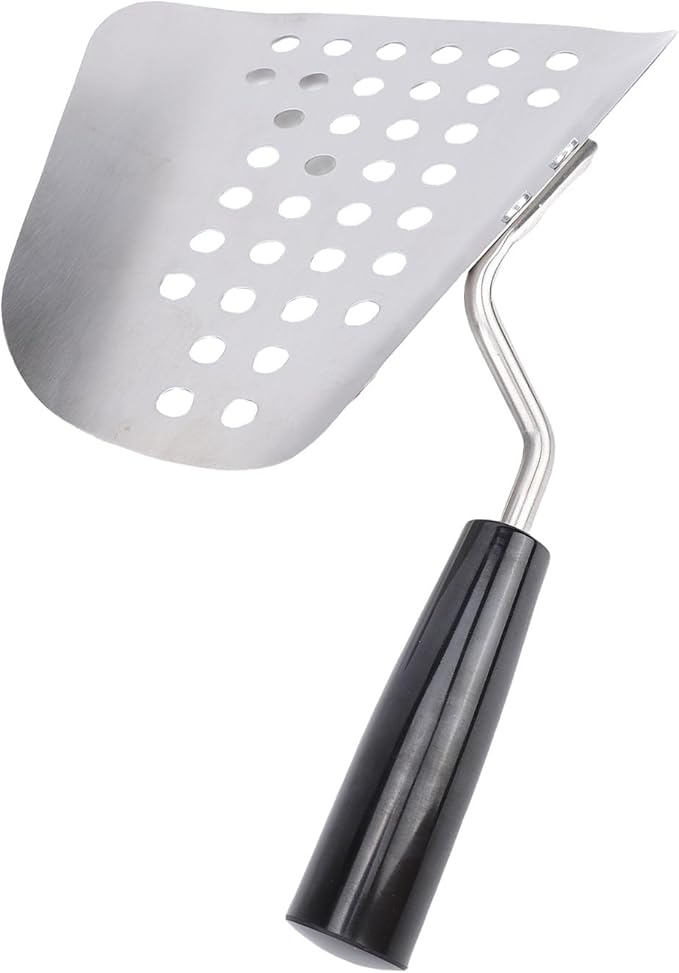 STAINLESS STEEL POPCORN SCOOP PERFORATED FRENCH FRY QUICK FILL TOOL EFFICIENT POPCORN TRANSFER FOR COMMERCIAL THEATERS RESTAURANTS CINEMAS 304 STAINLESS STEEL PLASTIC HANDLE