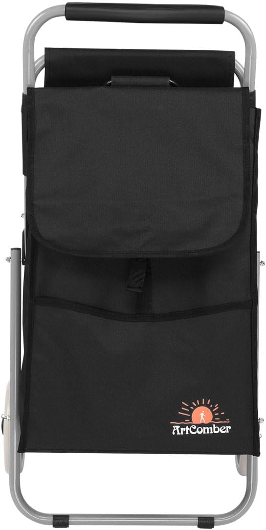 Creative Mark The ArtComber Folding Big Wheeled Portable Rolling Chair/Art Cart with Storage - Black