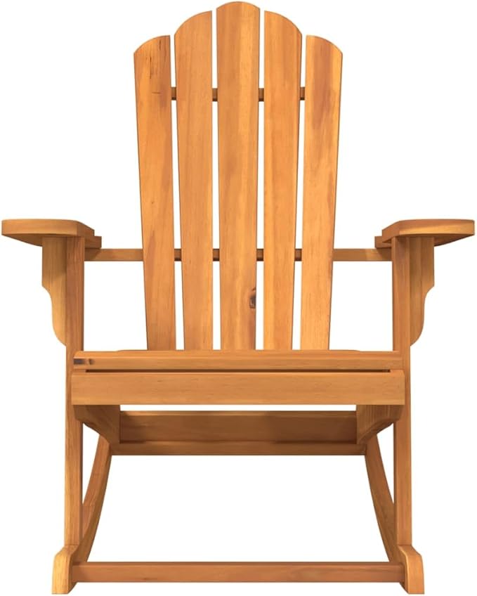 Garden Rocking Adirondack Chair Solid Teak Wood Outdoor Patio Lounge Seating Oiled Finish Medium Size Comfortable High Back 286lb Capacity for Yard Deck Balcony