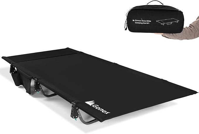 Gonex 31.5 Extra Wide Camping Cot with Premium Pillow Pocket Supports 350lbs Portable Ultralight Folding Cot Bed for Adults Travel Beach Home Sleeping (Black)