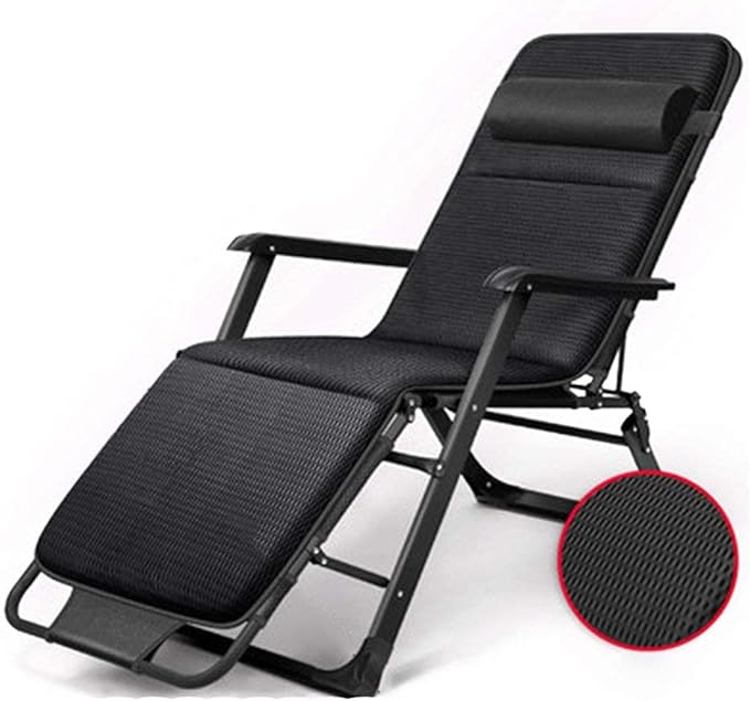 FWZJ Folding Garden Sun Lounger Recliner Bed Chair Lunch Break– Patio Back Garden Camping Picnic Beach Relaxing Outdoor Comfortable Seat FoldableGray (Black)