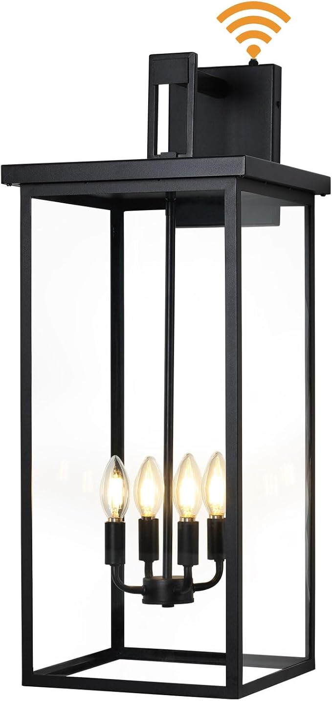 tewei 26in Large Size Dusk to Dawn Outdoor Wall Lights Matte Black Exterior Lighting Fixtures Modern Outdoor Porch Lights for House with Clear Shade Outdoor Wall Sconce Light for Garage(1 Pack)