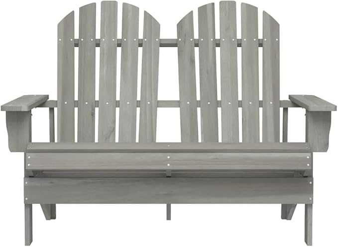 2-Seater Adirondack Outdoor Chair Grey Solid Fir Wood 33.7 x 47 x 35.2 in Matte Finish Rustic Loveseat for Garden Patio Terrace Porch