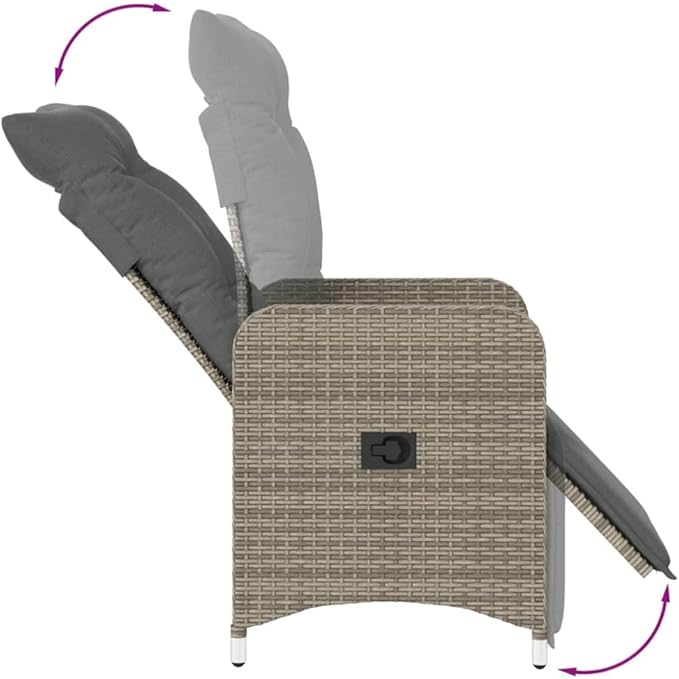 Grey PE Rattan Reclining Chair Set of 2 Steel Frame 21.5x23x36.2 Adjustable with Cushions Patio/Balcony/Poolside