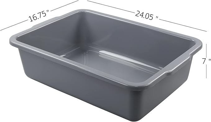 Zopnny 4 Pack Commercial Bus Tubs Food Grade Meat Processing Tubs Lug 7 Grey Plastic Dish Tub/Wash Basin/Tote Box for Dishwashing Kitchen Restaurant Utility (35 L)