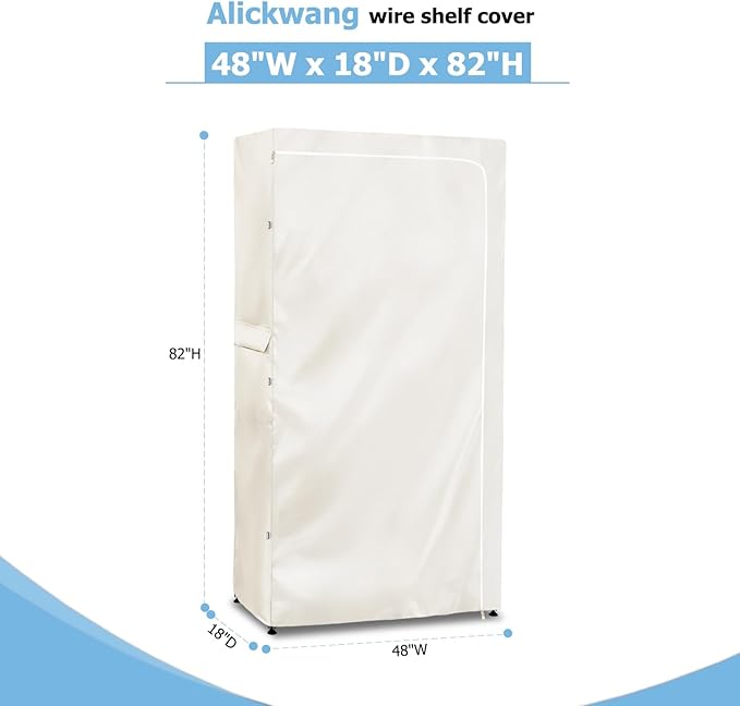 Storage Shelf Covers for Wire Shelving600D Heavy Duty Outdoor Waterproof Dustproof Shelf CoverStorage Rack Cover for Wire Shelf with zipper48''W x 18''D x 82''HWhite