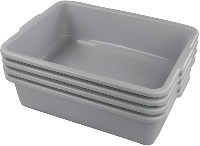 Ggbin Plastic Dish Tubs Commercial Bus Box/Wash Basin Tote Box 4-Pack(Grey 22L)