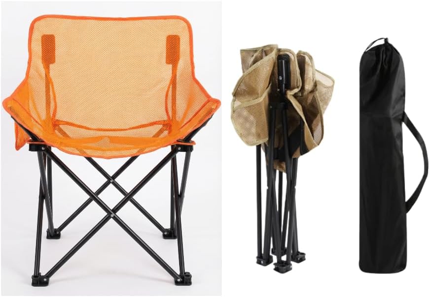 Breathable Outdoor Folding Chair Portable Ultra-Light Fishing Stool Beach Camping Moon Chair Armchair Art Sketch Chair (Mesh Fluorescent Orange)