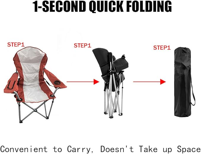 Wild Scape Oversized Folding Camping Chair Foldable Beach Chairs for Adults with Cup Holder Cooler Pocket Storage Bag Heavy Duty Portable Fishing Chair for Outdoor Garden Picnic (Orange-red)