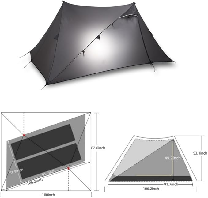 Asta Gear Yunchuan A-Frame Tarp TentUltralight 2 Person Poleless Tent15D Nylon Double-Sided Silicon Waterproof for Outdoor Camping Backpacking Hiking