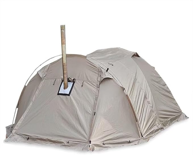 Massif Hot Tent with Stove Jack 4 Season Tent 2 Person Camping UPF50+ Waterproof Windproof WinterKhaki Dual Room Design with Extended Porch
