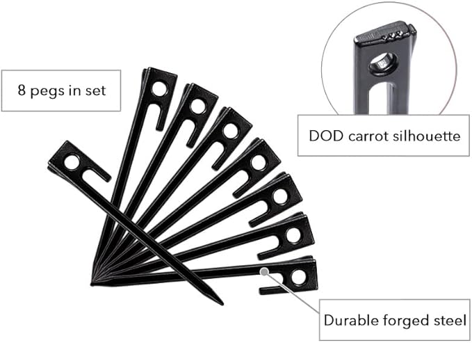 DOD Carrot Top Forged Peg Set - Pack of 8 Tent Stakes Heavy Duty - Tarp Stakes - Pegs for Camping Tents Stakes - Camping Pegs