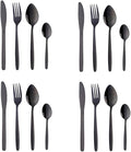 BuyGo Black Silverware Flatware Set 16-Piece Light Weight Stainless Steel Eating Utensil Service for 4 Include Knife Fork Spoon Dishwasher Safe