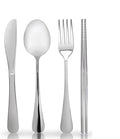 32 Pieces for 8 Persons Chopsticks and Forks Set Silverware Set Kitchen Utensils Set Cutlery Set Flatware Set Dishwasher Safe Mirror Effect for Picnic Camping Barbecue Silver