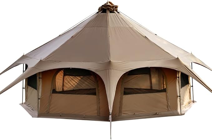 MC TOMOUNT Canvas Tent Bell Tent 16.4ft*9.2ft with Stove Jack for Glamping Family Camping Zipped Removable Floor