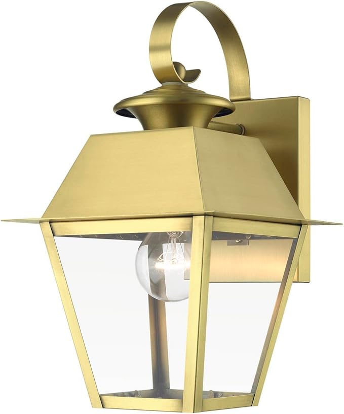 Livex Lighting Wentworth - 1 Light Small Outdoor Wall Lantern in Classic Style-12.5 Inches Tall and 7.5 Inches Wide-Natural Brass Finis