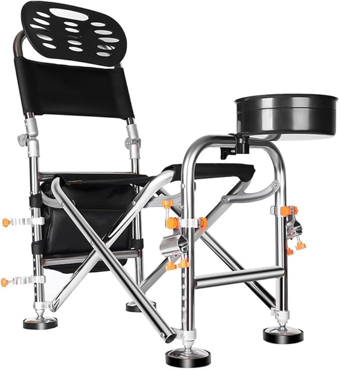 Fishing Chair with Rod Holder Folding Ice Fishing Chair Multi-Functional Stainless Steel Fishing Stool Height Retractable 10.5 Inch Backrest Adjustable 180° with Portable Storage Bag