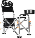 Fishing Chair with Rod Holder Folding Ice Fishing Chair Multi-Functional Stainless Steel Fishing Stool Height Retractable 10.5 Inch Backrest Adjustable 180° with Portable Storage Bag