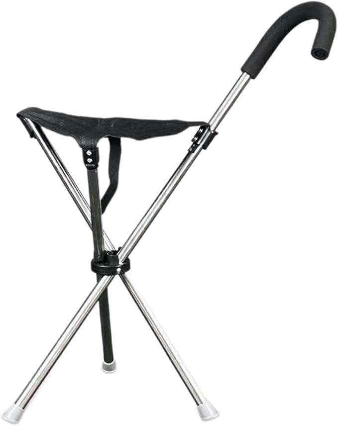 Portable Walking Stick Seat with 3-Leg Stability &amp Anti-Slip Pad for Hiking Fishing and Senior Light Weight Trekkings Rod Chair