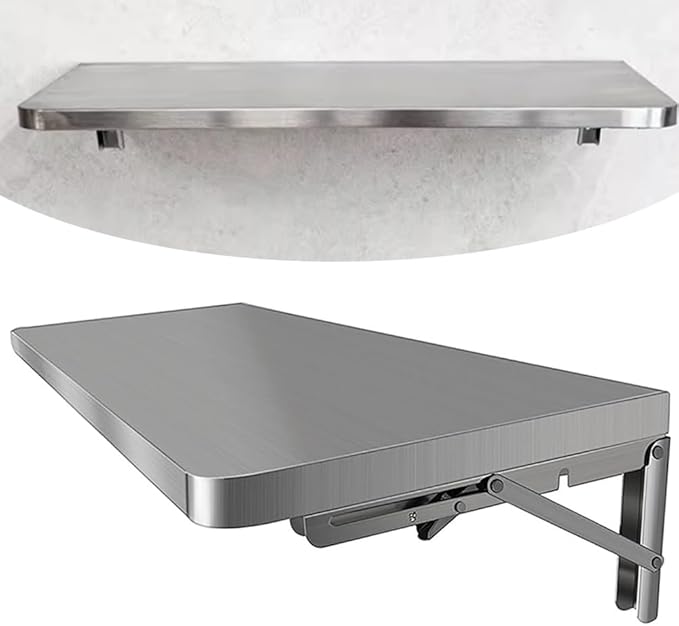 Concession Folding Shelf 24 36 48 Wall Mount Table Stainless Steel Floating Food Shelf Drop Down Shelving for Food Truck/Trailer/Prep(120x40cm/48x16in)
