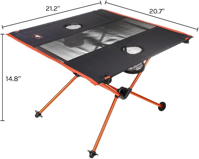 Cascade Mountain Tech Ultralight Camp Table - Lightweight for Backpacking Camping Sporting Events Beach and Picnics with Carry Bag - Black/Orange