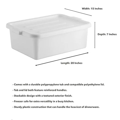 12-Pack Polypropylene Bus Tub with Cover Durable Bus Box for Professional Food Service Use Plastic Restaurant Tub Commercial Tote Box for Food Service or Transporting (20 x 15 x 7) White