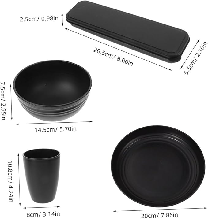 Modern Black Camping Dishes Utensils Set Picnic Plates Bowl Cutlery Dinnerware