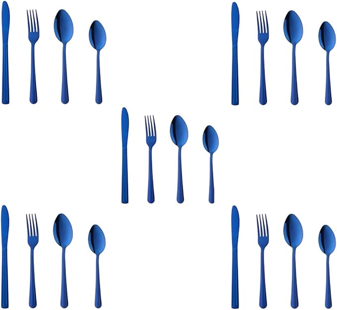 Buyer Star 20-Piece Blue Silverware Flatware Set Stainless Steel Travel Eating Utensil for Picnic Camping Service for 5 Dishwasher Safe