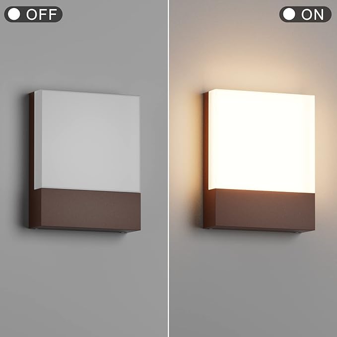 Modern Outdoor Led Wall Light 24W 3000K Wall Porch &amp Patio LightExterior Hardwired Wall Light FixturesIP65 Waterproof Square Wall Lamp for Garage Front DoorHouse Yard(Rust1-Pack)