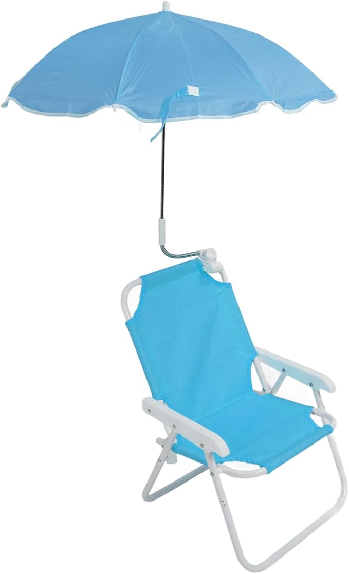 Keenso Kids Folding Beach Chair with Umbrella Sun Shade Adjustable Foldable Portable Outdoor Chair for Camping Picnics (Blue)