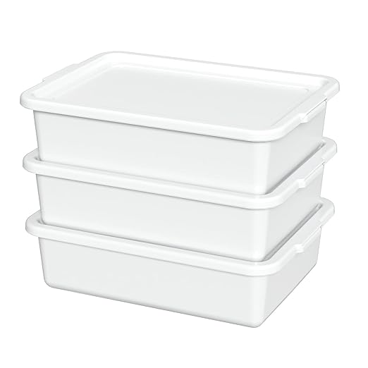 13 L Plastic Commercial Bus Tub with Lid Restaurant Bus Bin White 3 Packs
