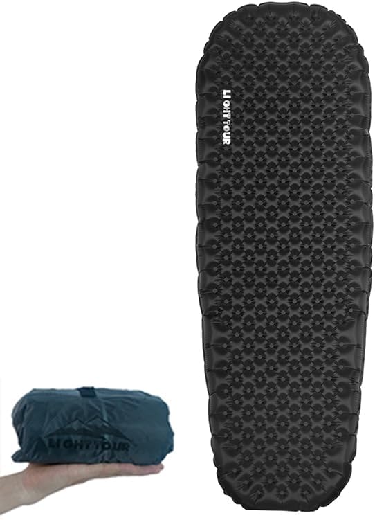 Single Inflatable Sleeping Mat 20D Nylon Lightweight Air Bed for Adults Air Mattress with Storage Bag for Camping Ultralight Backpacking Hiking Traveling &amp Outdoor Activities(Black L)