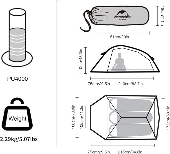 Naturehike Cloud Up 3 Person Backpacking Tent with Footprint - 3 Season Free Standing Lightweight 3 Person Camping Tent | with Footprint Free Standing Dome Camping Hiking Waterproof