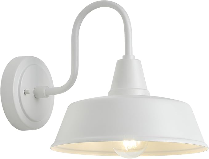 10 Inch Gooseneck Outdoor Wall Light Fixtures for Barn White Exterior Farmhouse Lighting with Wall Mount Barn Style Wall Sconce Lights for Porch Garage House