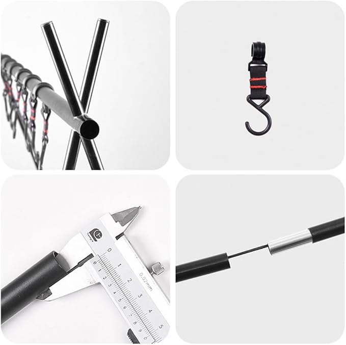 Foldable Tripod Camping Hanging Rack - 4 Hooks Outdoor Cookware Storage Portable Outdoor Camping Folding Rack