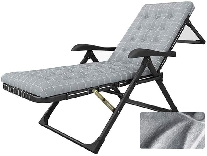 FWZJ Sun Lounger Heavy Duty Textoline Zero Gravity Chairs Folding Outdoor Reclining Chair Lunch Break Chair for Patio Garden Beach Pool with Cushions Support 180kg-Blue (Gray