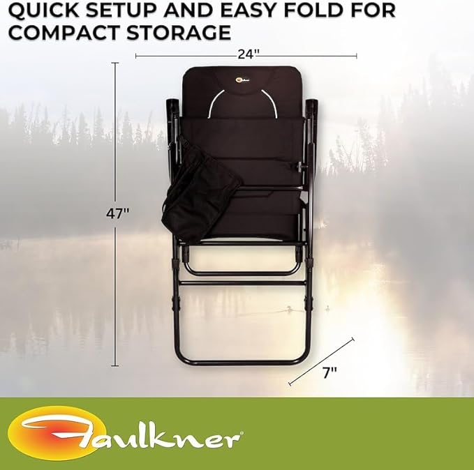 Faulkner Dakota Folding Rocking Chair Black Padded Seat and Backrest Lightweight Steel Frame Side Pouch 300 lb Capacity Foldable Outdoor Camping and Patio Chair