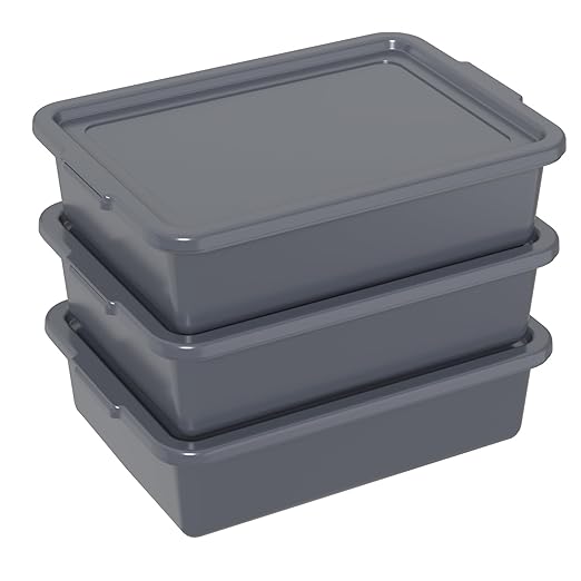 Rosebloom 13 L Small Bus Tubs with Lids Plastic Bus Tub Tote Box with Lid 3 Packs