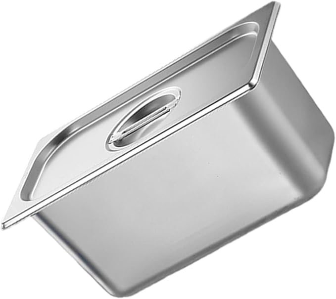 Stainless Steel 1/3 Size Kitchen Pan with Lid for Commercial Food Preparation and Space Saving Storage Container