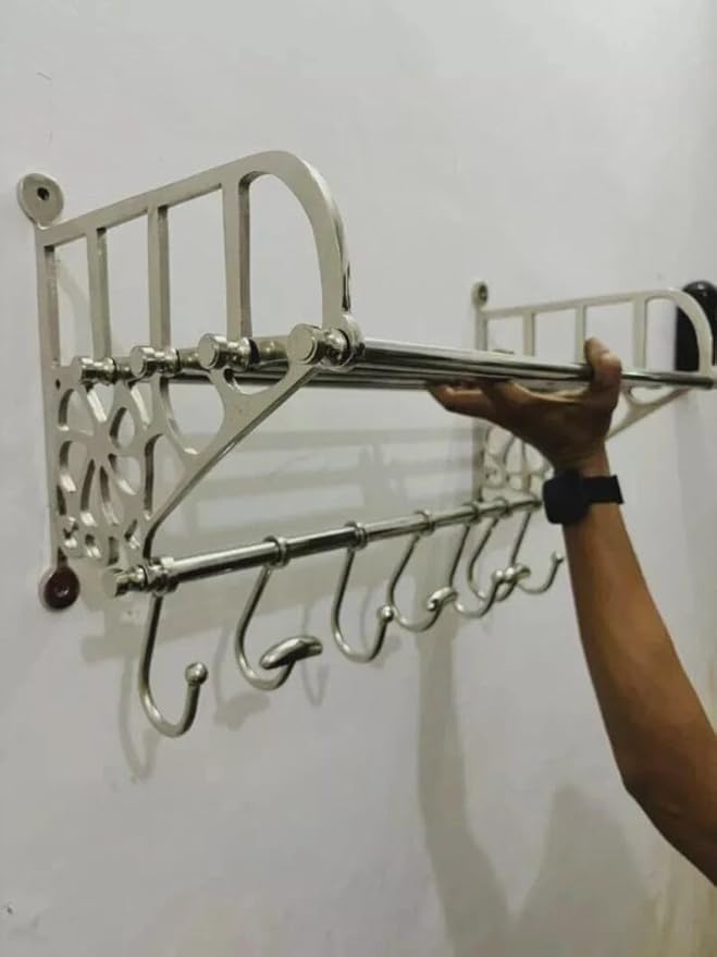 Stainless Steel Wall Shelf with Hooks | Bathroom Kitchen Storage Rack | Durable &amp Rust Resistant