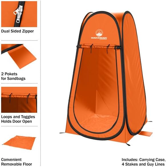 Wakeman Pop Up Changing Tent 3.3 x 3.3 x 6.2ft Camping Shower Tent for Portable Toilet Stall or Dressing Room with Carry Bag for Camping Beach or Tailgate Polyester