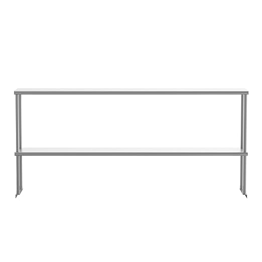 Flash Furniture Reese Commercial Metal Double Kitchen Overshelf Two-Tier Adjustable Shelf 430 Stainless Steel 18 Gauge NSF Certified 72 x 12