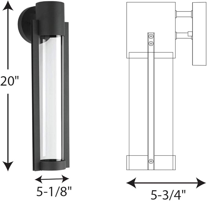 Progress Lighting Z-1030 LED Collection 1-Light Clear Glass Modern Outdoor Medium Wall Lantern Light Textured Black 20.00x5.13x5.13