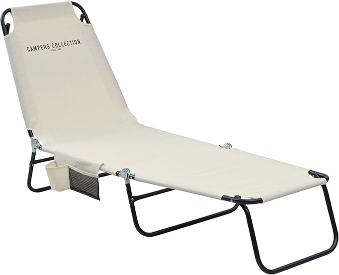 Campers Collection Yamazen C272-4 (BE) Outdoor Chair Reclining Function Side Pocket Width 21.7 x Depth 76.8 x Height 9.6-33.9 inches (55 x 195 x 24.5-86 cm) Folding Reclining Camping Bed