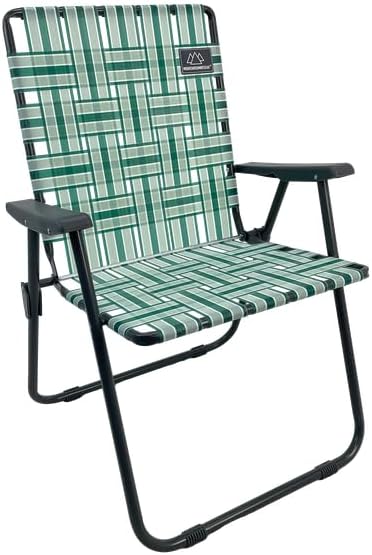 MOUNTAIN SUMMIT GEAR Retro Webbed Camping Chair - Lightweight Foldable Durable Steel Frame 300lb Capacity Vintage Stripes by Caddis Sports (2 Sage Green)